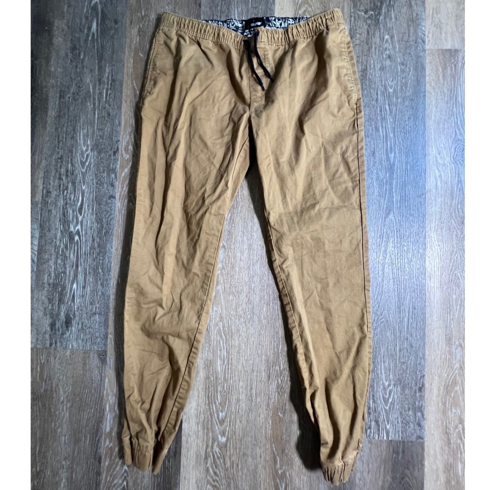 Amplify Jogger Pants Mens Large Khaki Brown Elastic Waist Cotton Blend Twill
